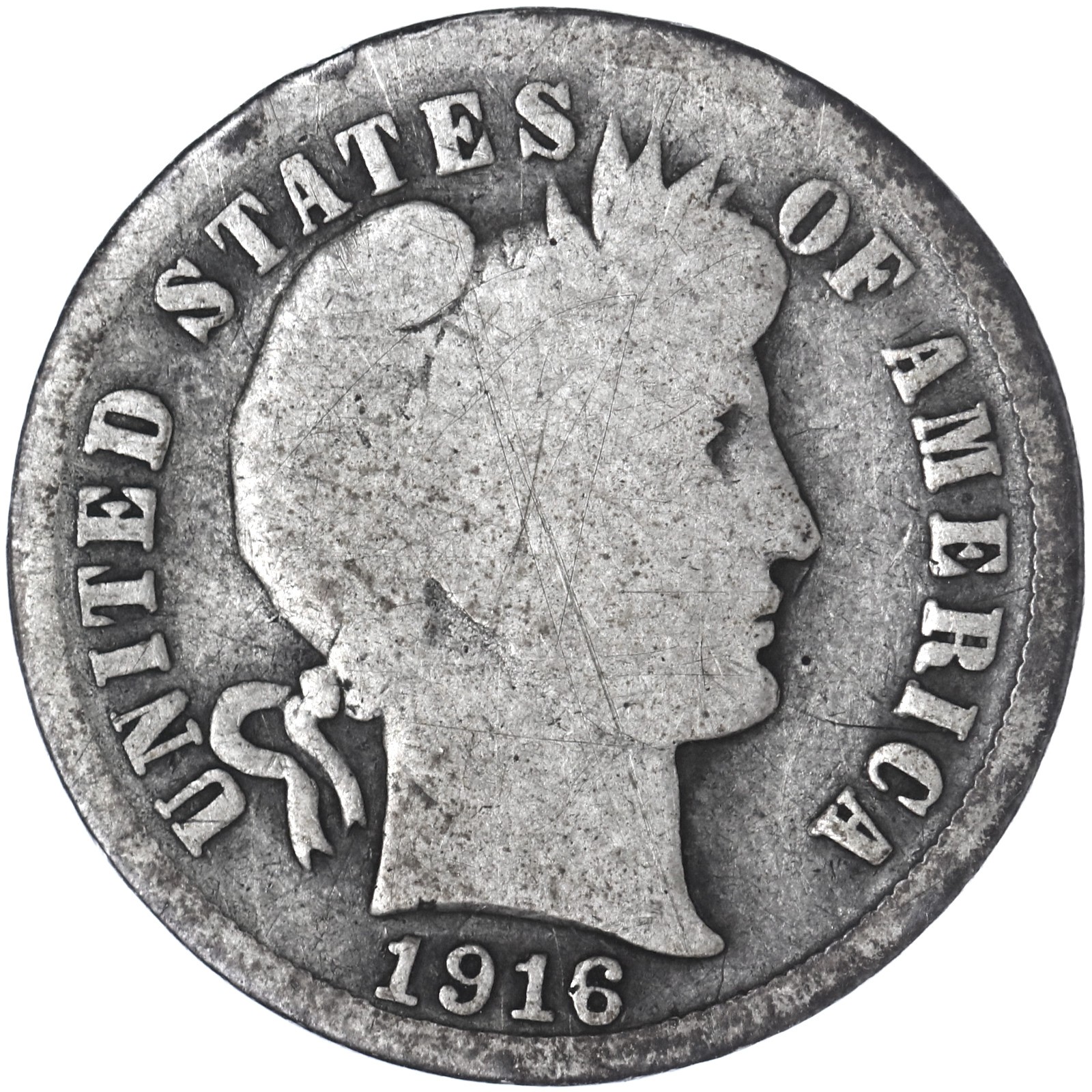 1916 S Barber Dime 90% Silver Good GD