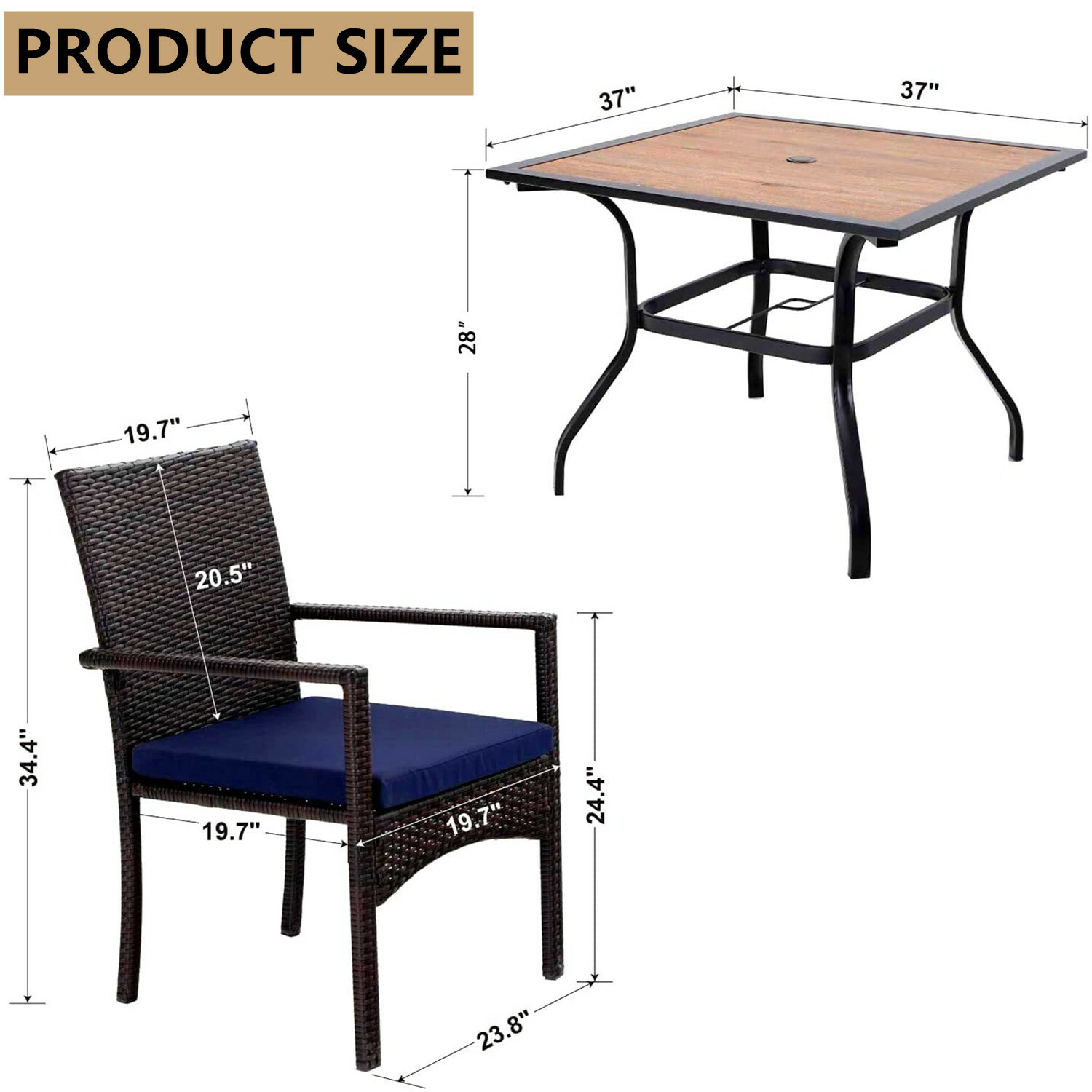 5Pcs Patio Furniture Set Outdoor Furniture Dining Table Rattan Wicker Chairs Set