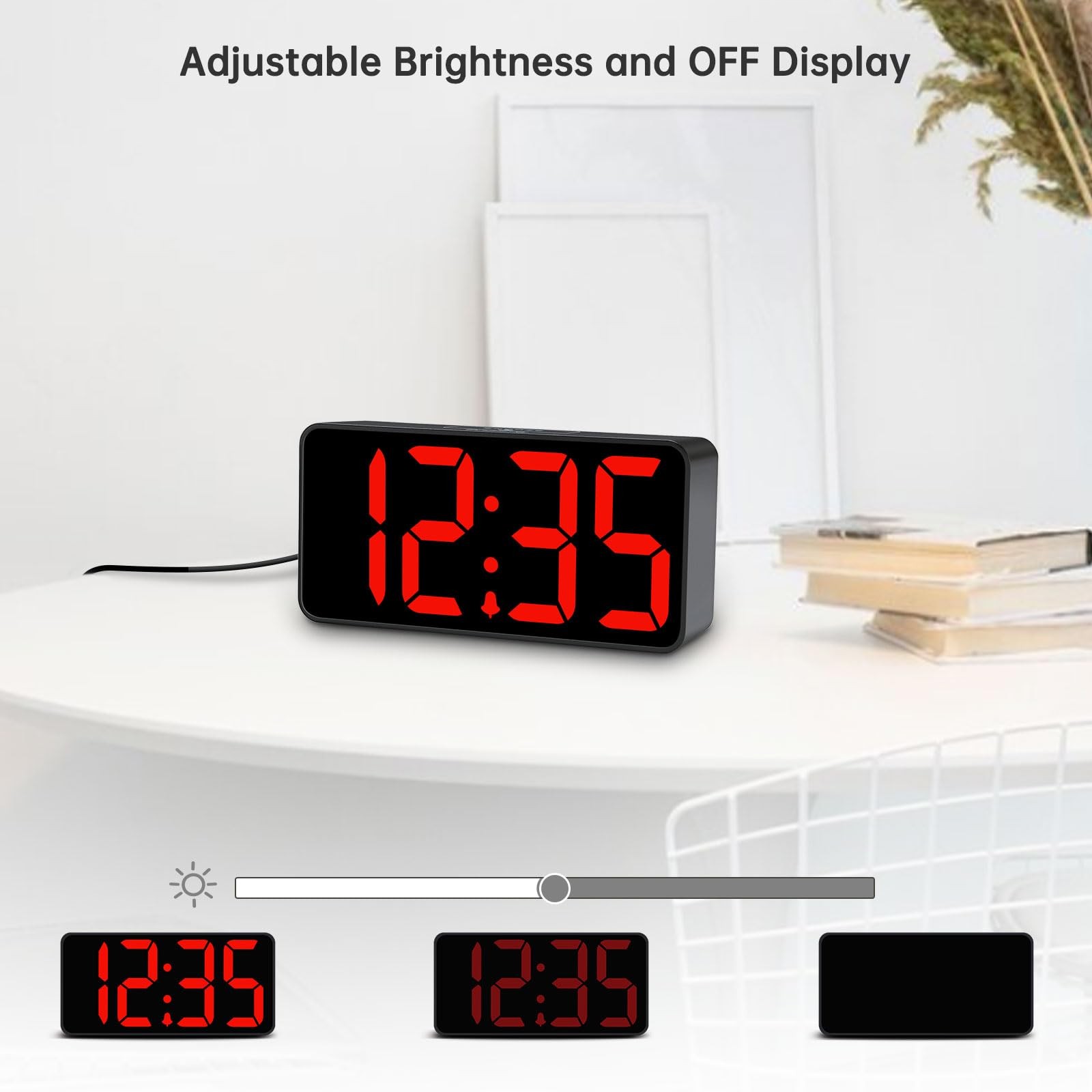 DreamSky Small Digital Alarm Clock for Bedroom, Small, Black Case Red Digits
