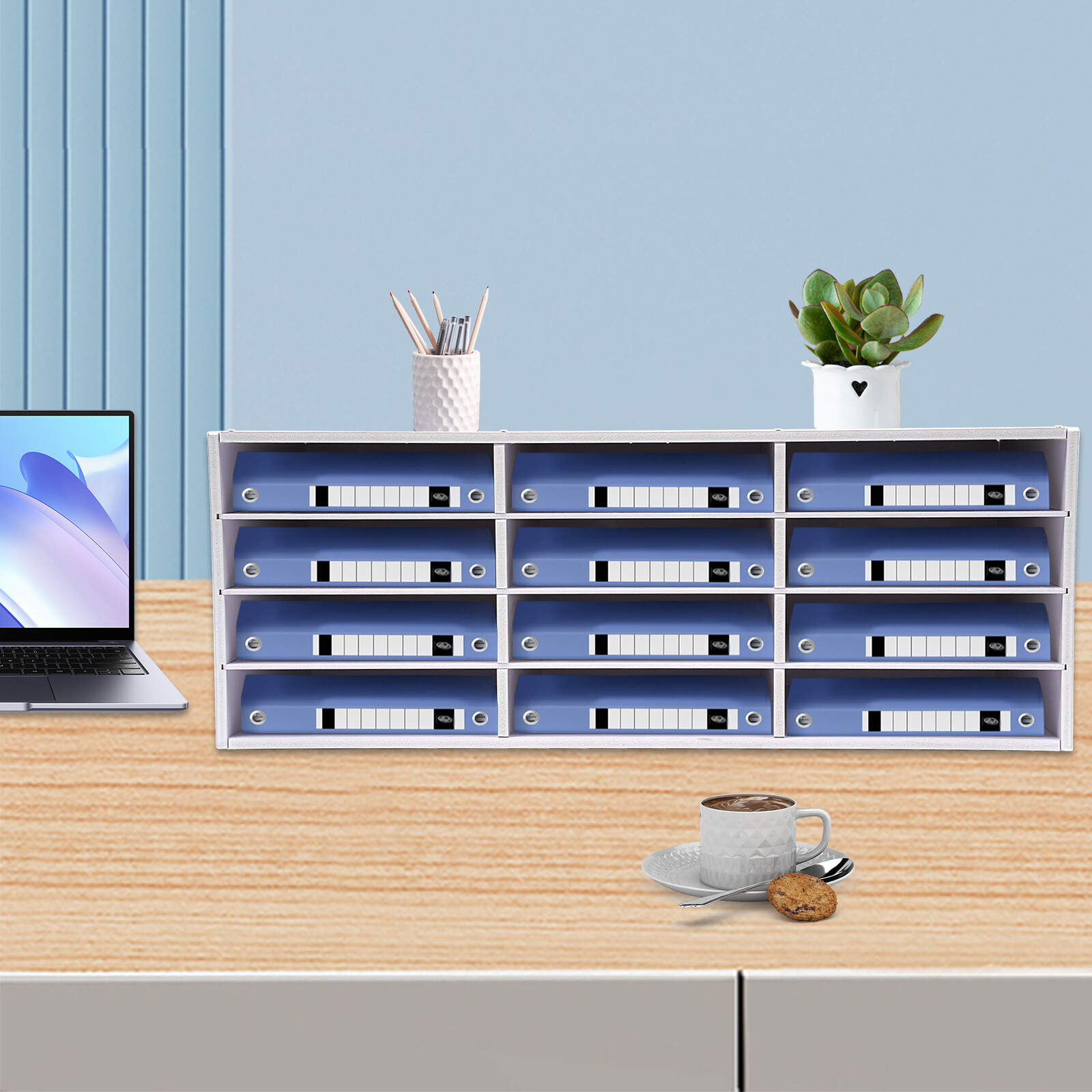 Desktop Bill Paper Organizer Freestanding Tiered Shelf f/ Office Home School PVC