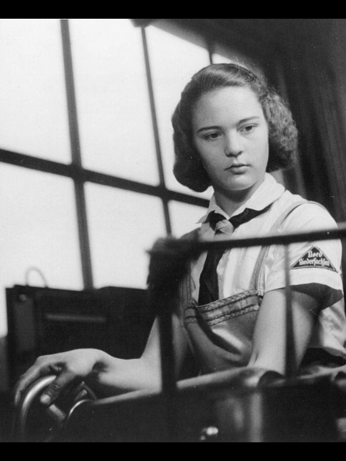 WW2 WWII Photo German Girl Working on Machine  World War Two Germany / 8078