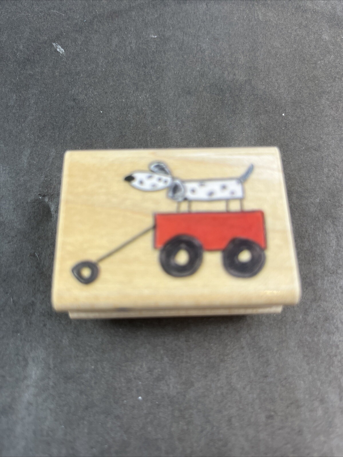 Me & My Big Ideas Rubber Stamp. Mounted Wood Block. Dog In A Wagon. New