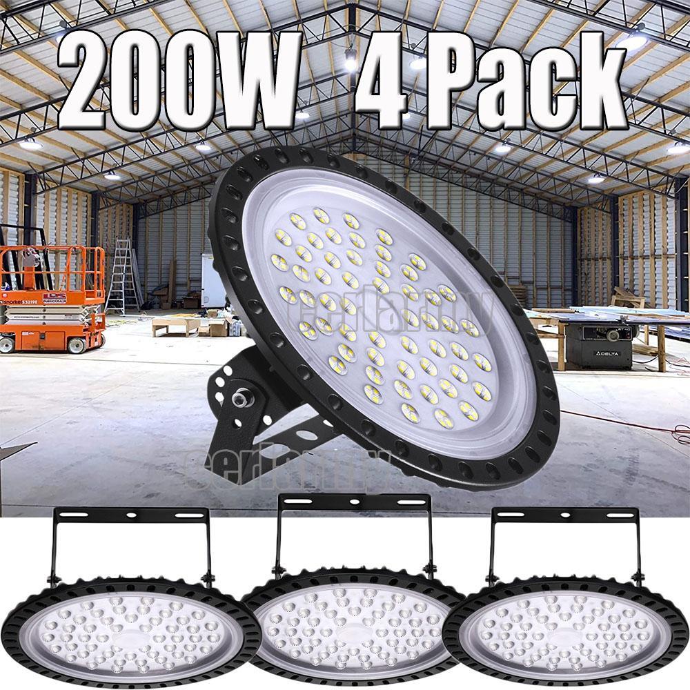 4 Pack 200W UFO LED High Bay Light Shop Lights Bulb Warehouse Industrial Outdoor