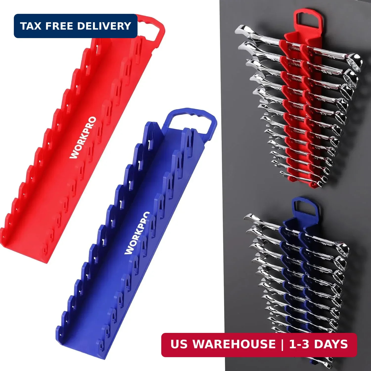 WORKPRO 2-Pack Magnetic Wrench Organizer, 12-Piece Gripper Wrench Holder for Stu