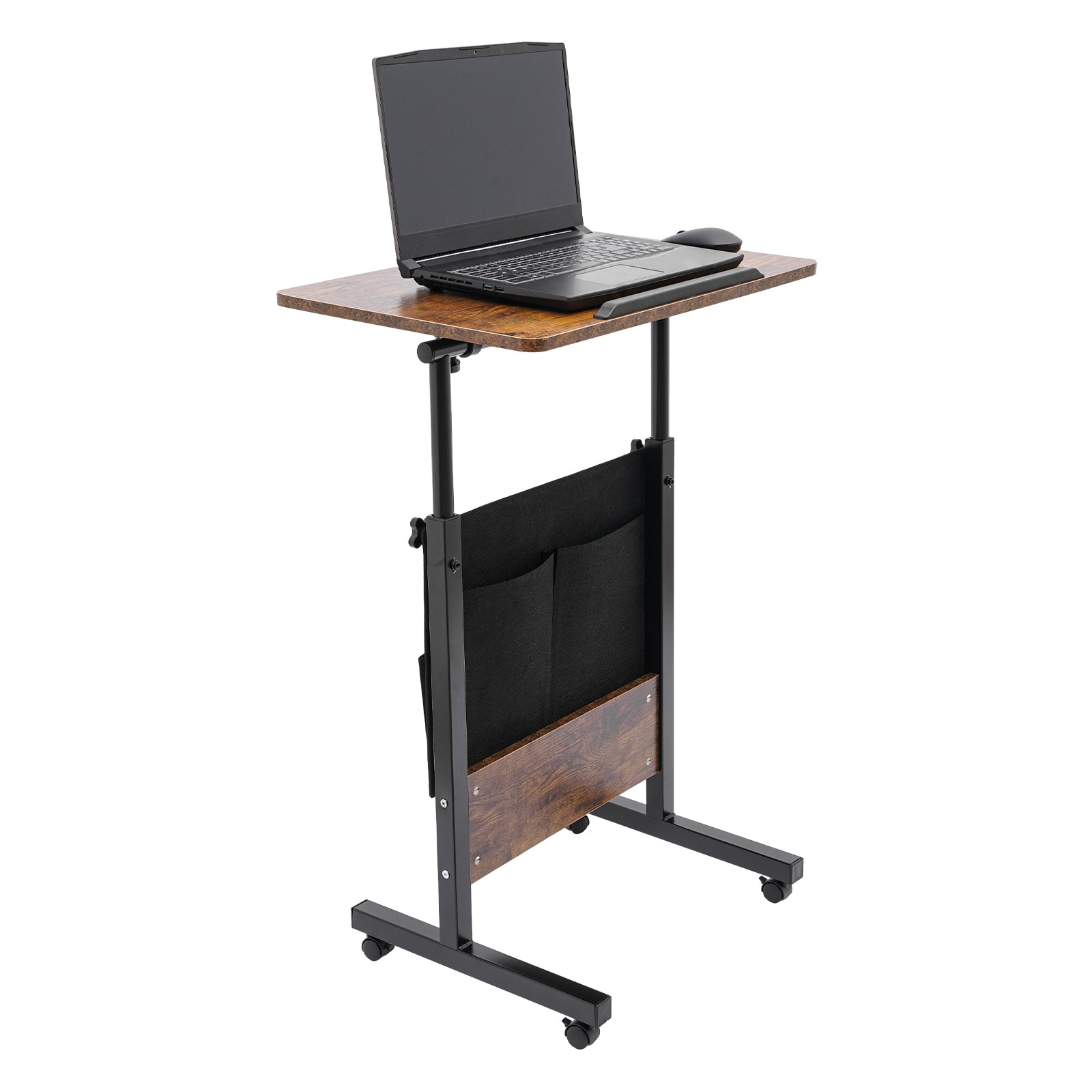 Rolling Adjustable Laptop Desk 32-47in Mobile Standing Table w/ Storage
