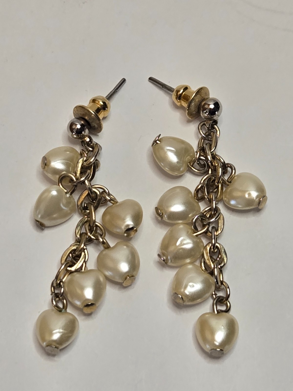 Gold-Tone Faux Pearl Hearts Cluster Earrings