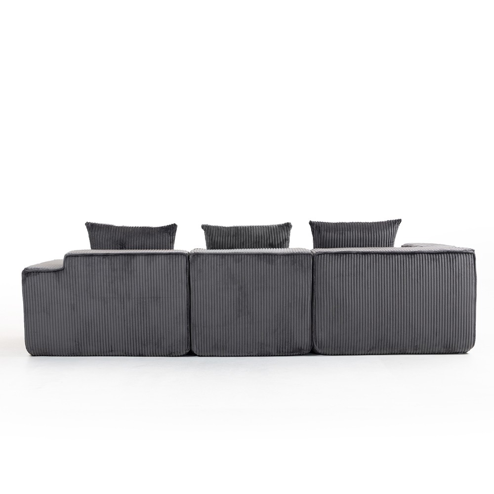 Dark Gray Corduroy Modular Sectional Sofa, 3-Seat Deep Seating