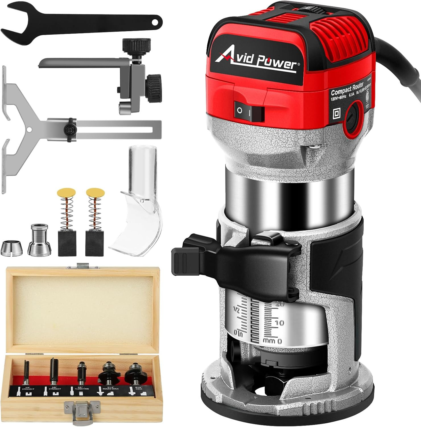 6.5 Amp 1.25 HP Compact Router Tools for Woodworking, Fixed Base Wood Router wit