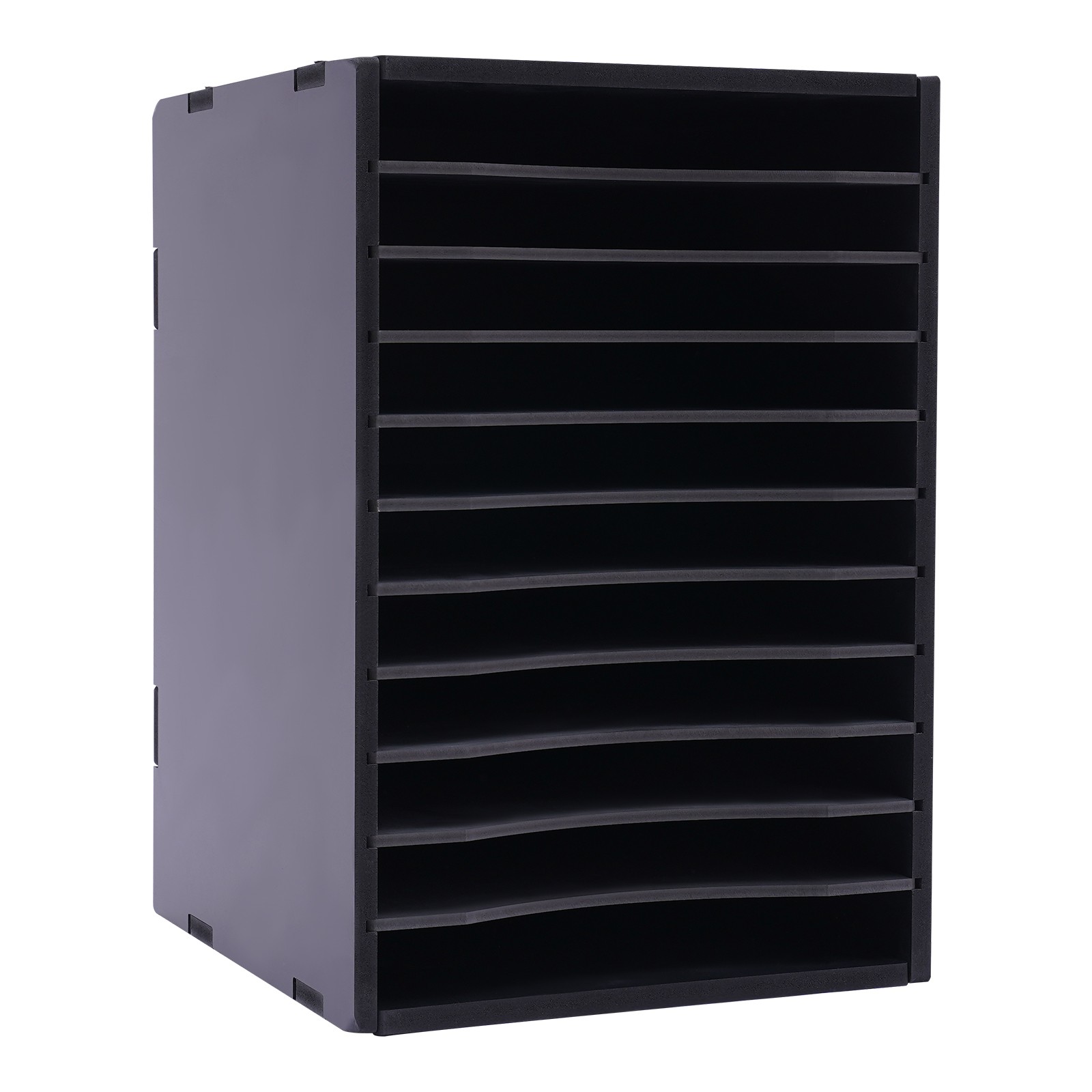 Vertical Desktop Sorter, 11 Compartment, Black, Letter-size Shelves