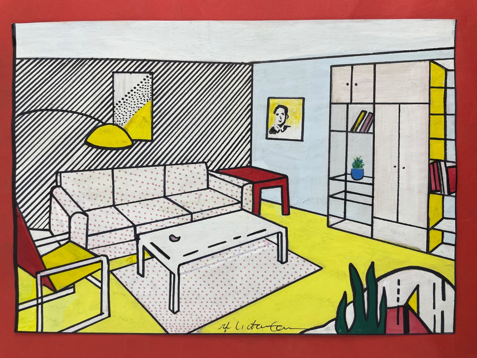 Roy Lichtenstein (Handmade) Drawing On Old Paper signed and stamped