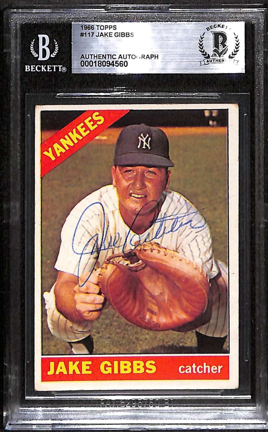 1966 Topps 117 Jake Gibbs  BGS Auto Autographed BAS Authentic C99597