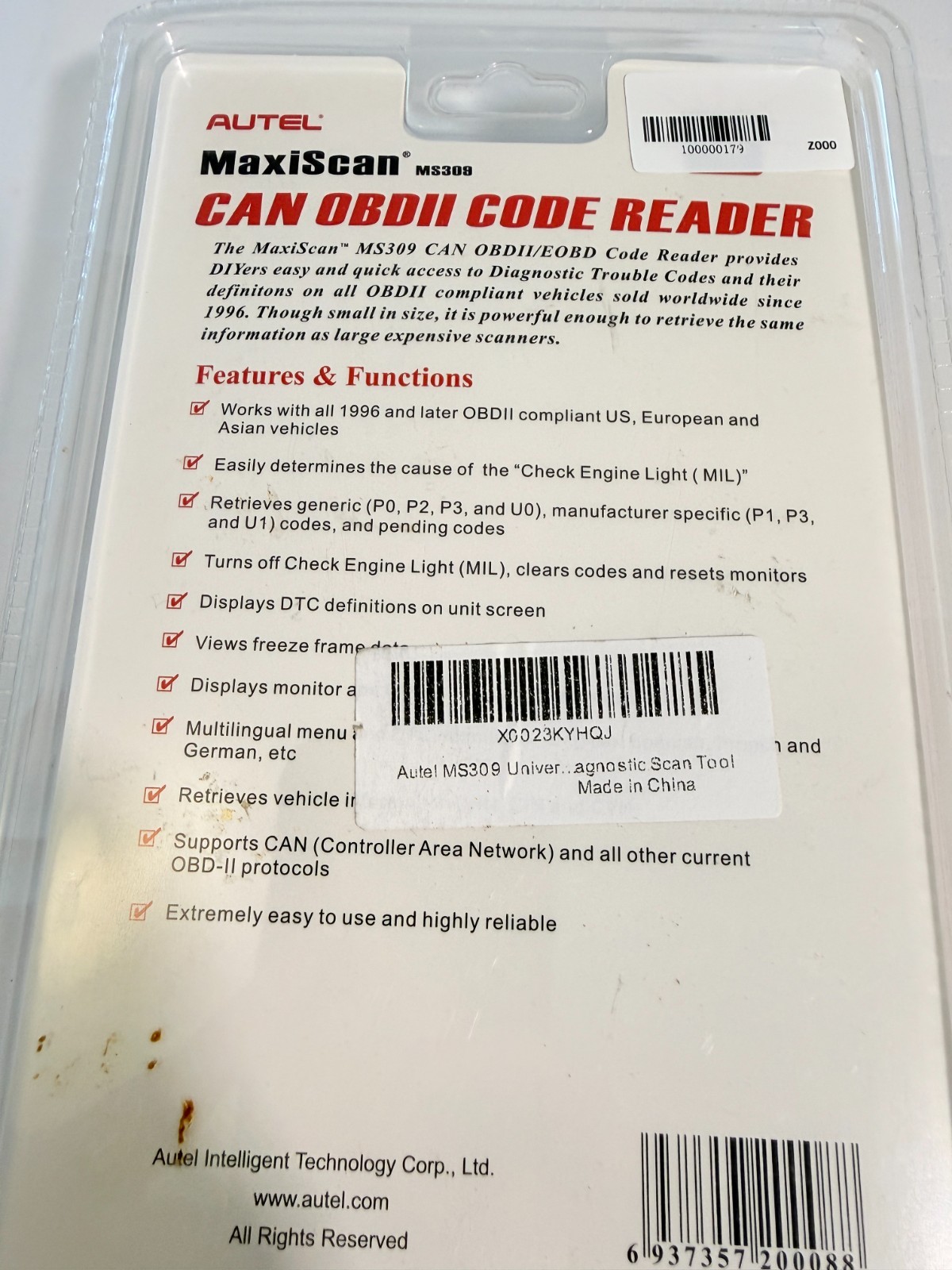 Autel MaxiScan MS309 OBD2 Fault Code Reader Scanner OBDII Auto Diagnostic Tool