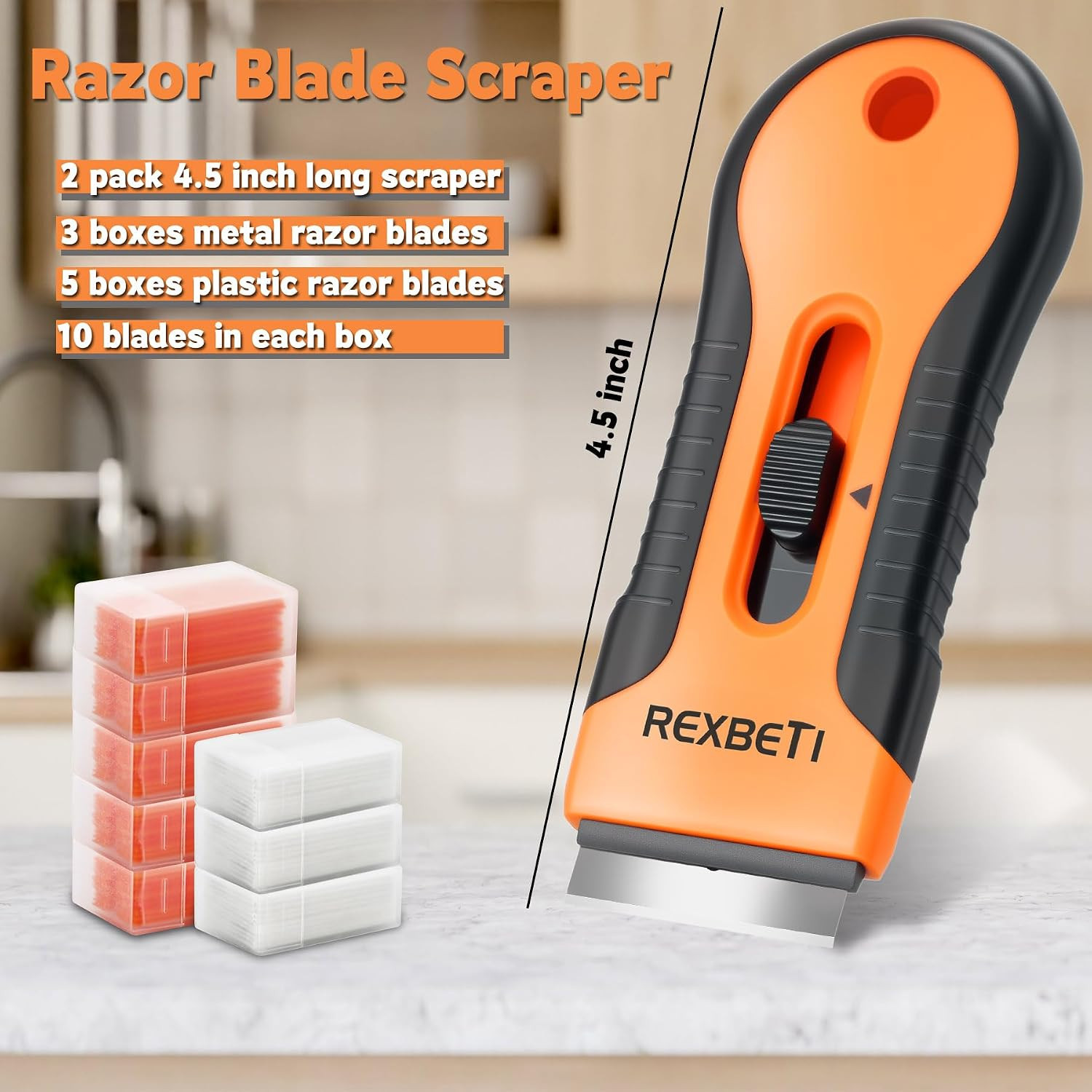 Razor Blade Scraper Tool, 2 Pack Razor Scraper Set with Extra 80Pcs Razor Bla...