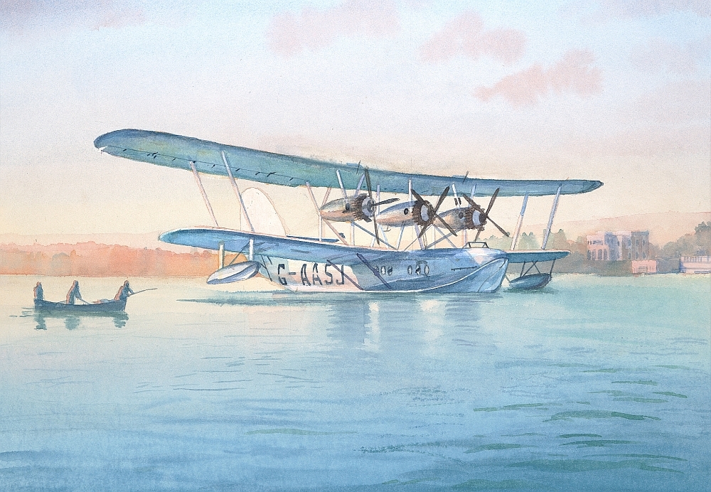 Imperial Airways Short Calcutta Flying Boat. Sunset Airplane. Art Notecards