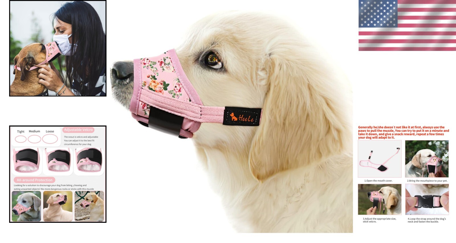 Elegant Pink Flower Dog Muzzle - Soft Nylon, Adjustable & Breathable Design