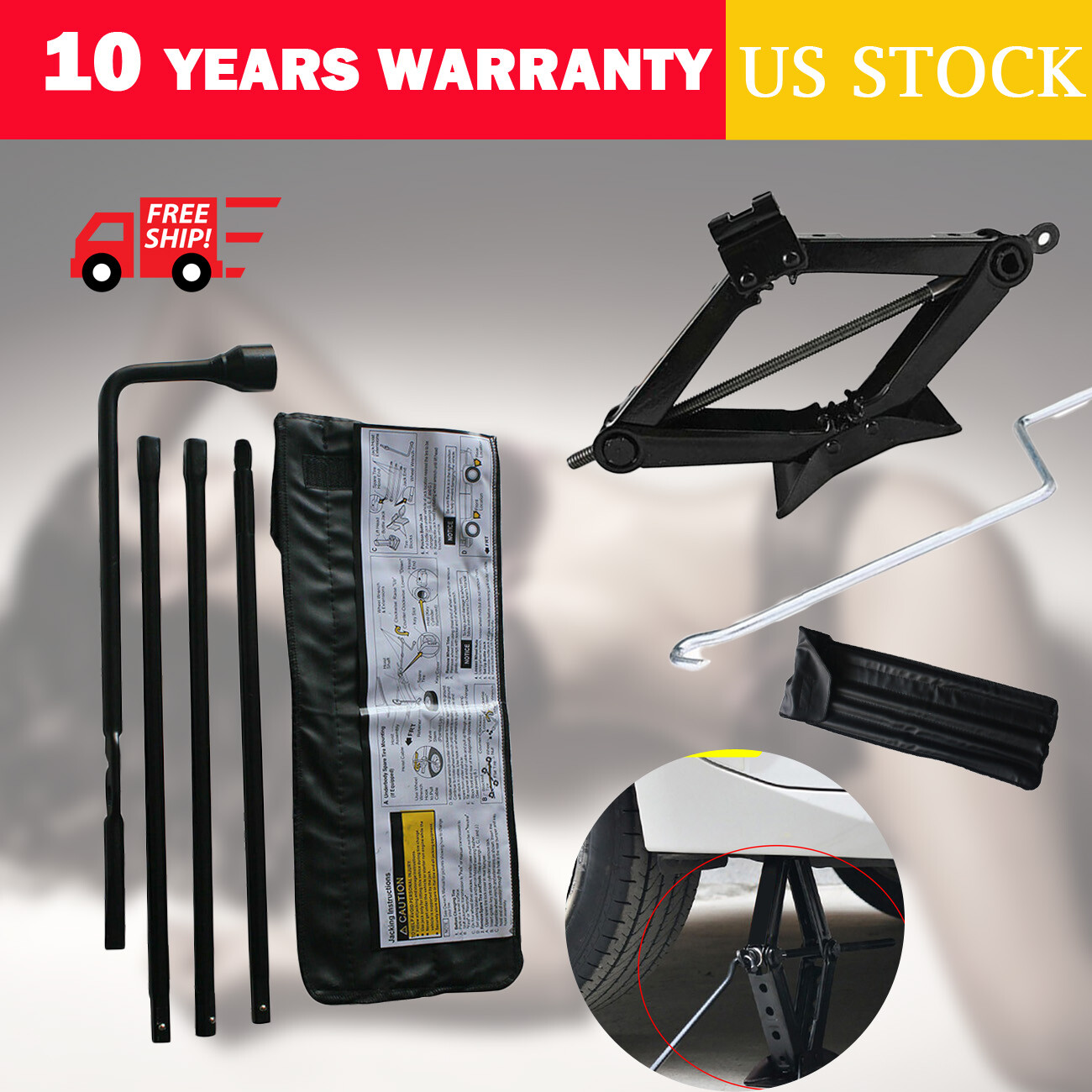 Spare Tire Repair Tool Lug Wrench+2T Scissor Jack For GMC Sierra Chevy Silverado