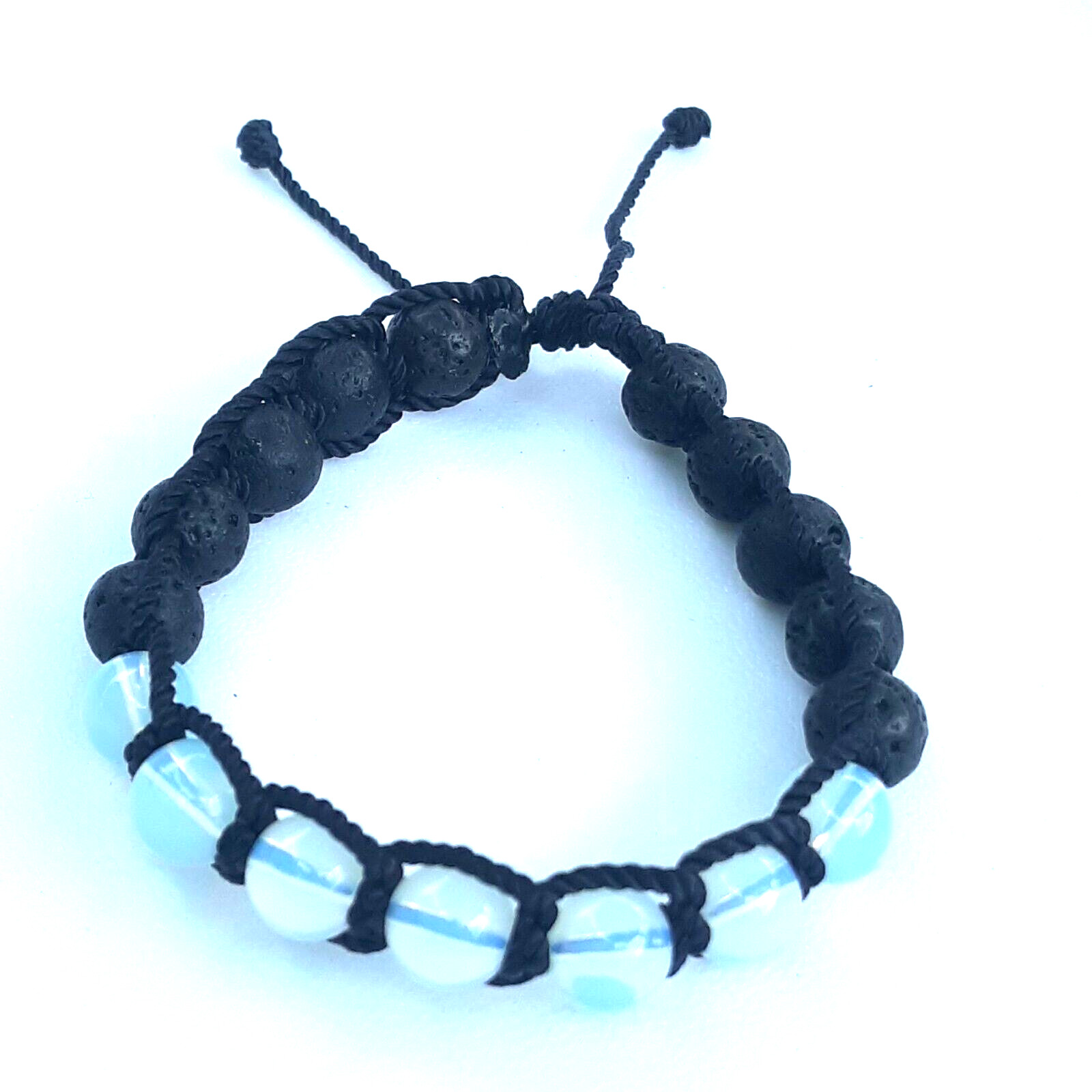 Protection Bracelets 7 Moonstone with 10 Lava beads in black string