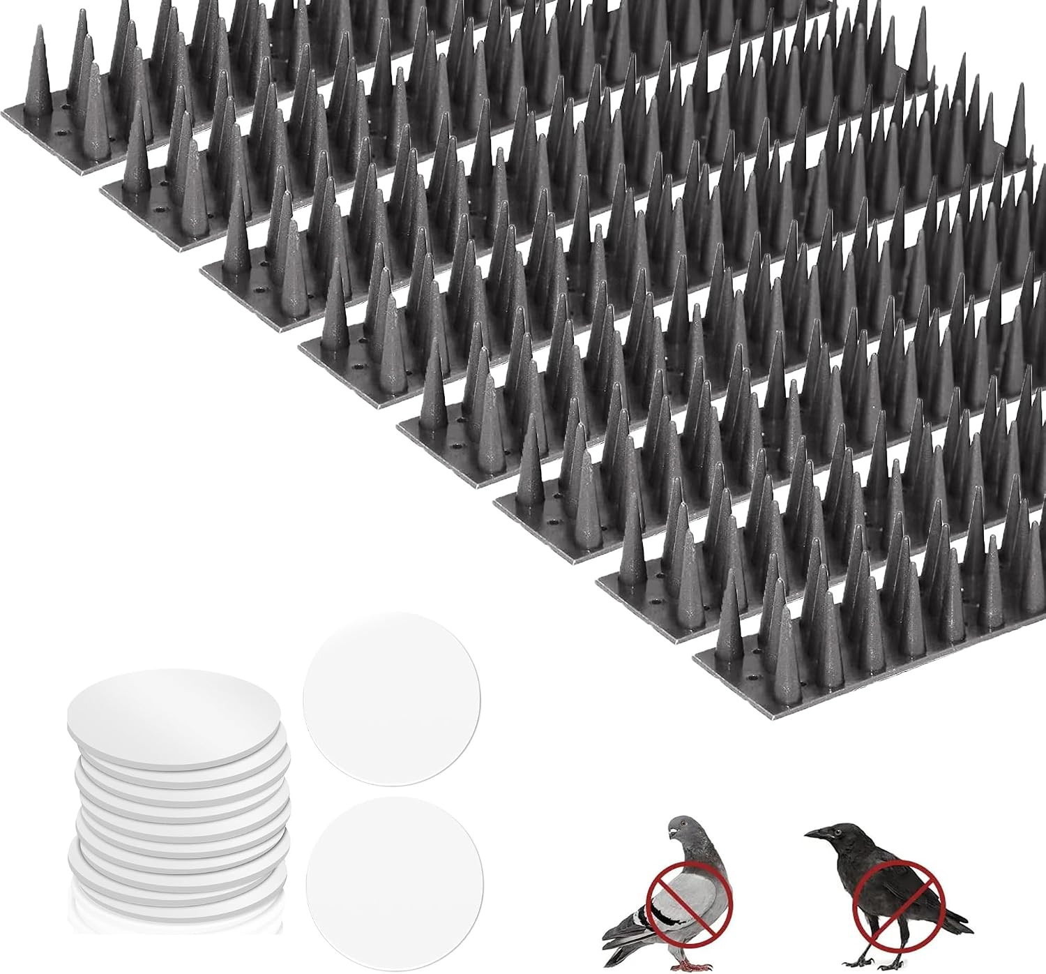 Bird Spike Strips for Outdoor Surfaces with Adhesive Strips (8, Black)