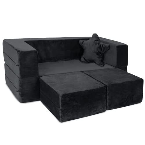 Kids Couch - Modular Kids Sofa for Toddler and Baby Playroom/Bedroom Black