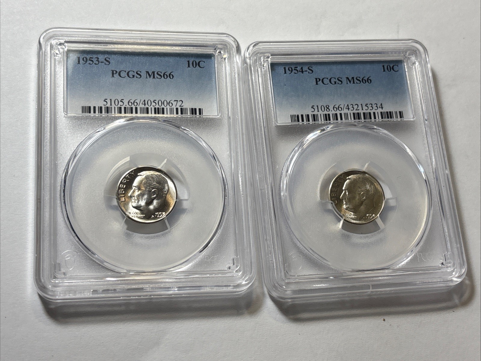 1953s AND 1954 S PCGS MS66 SILVER Roosevelt Dimes