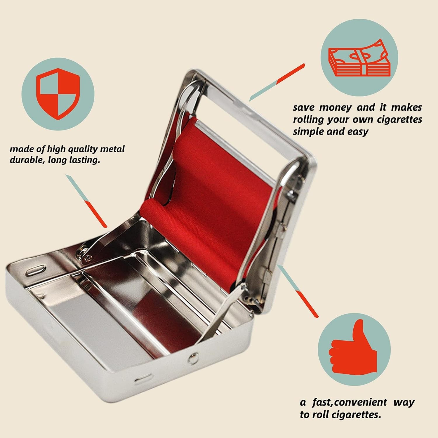 Rolling Machine Metal Red Cloth Automatic Cigarette Tobacc Roller Box