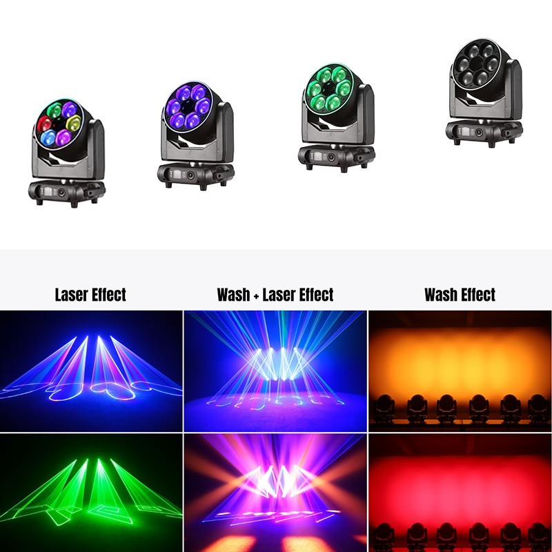 6X60W Bee Eye RGBW 4in1 Wash Moving Head Light +8W RGB Animated Laser Light 4pcs