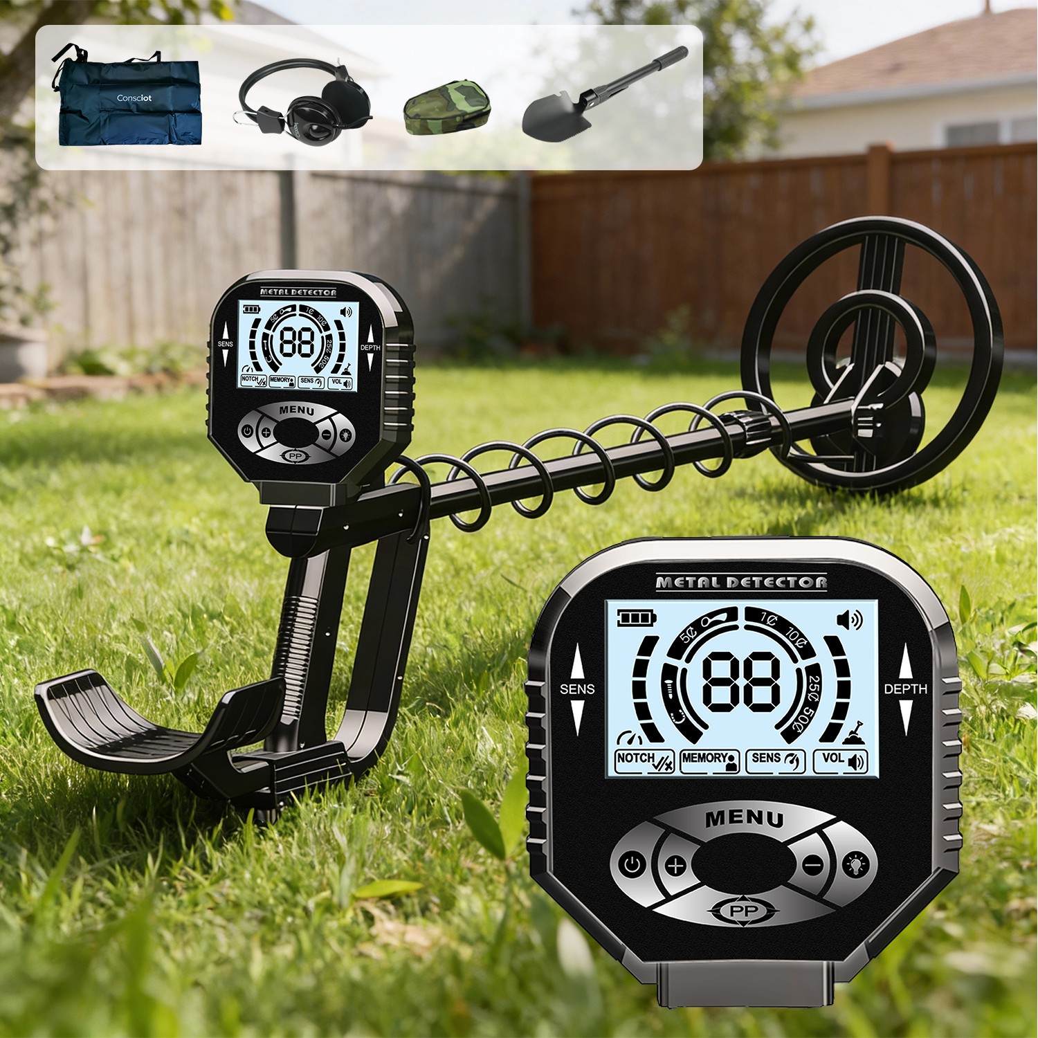 Professional Metal Detector High Accuracy Gold Detector Set &Headphones& Shovel