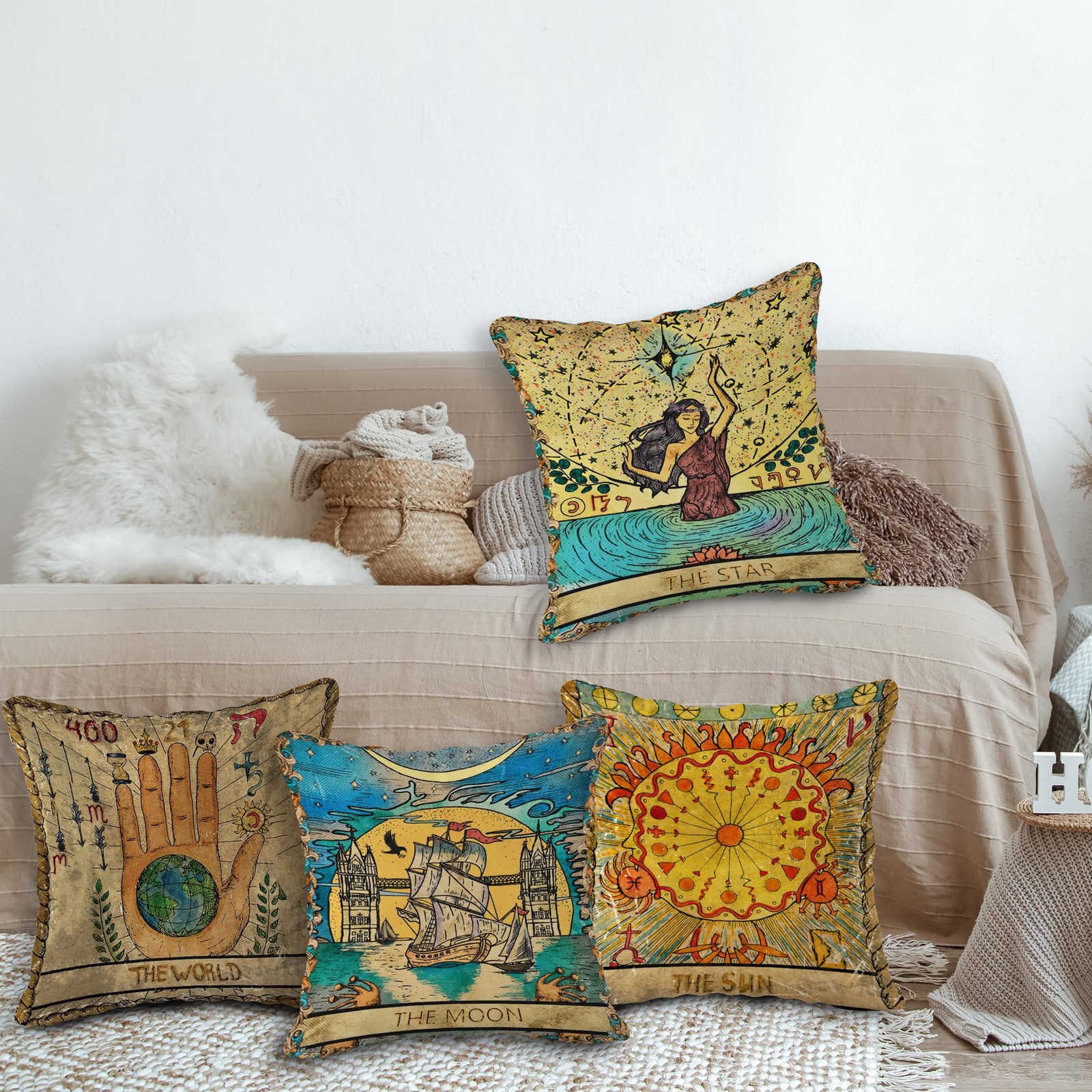 (RB) Tarot the Star Flannel Throw Pillow Case, 18 x 18 Inch Set of 4, Daughte...