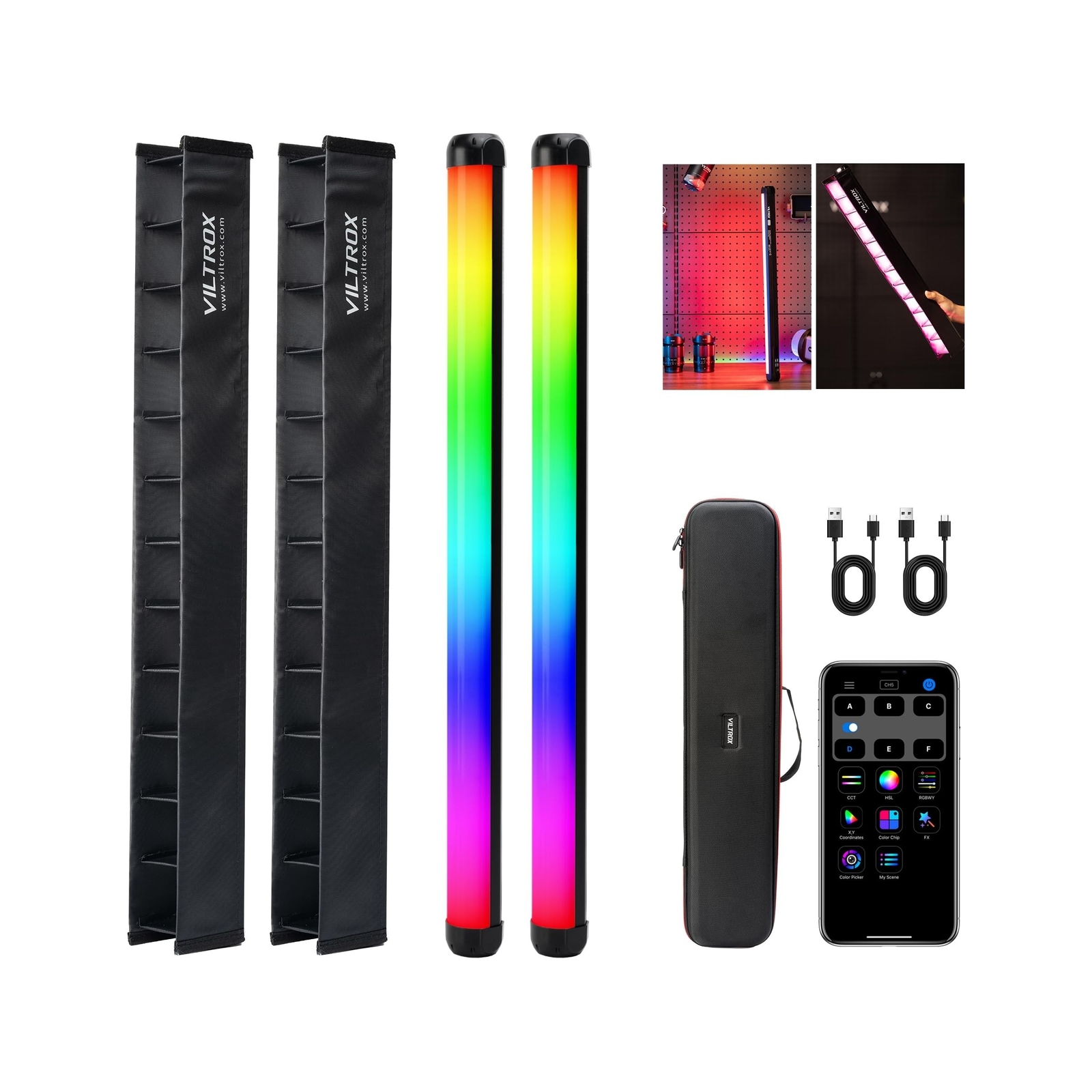 VILTROX K60 2 Pack RGB LED Video Light Stick with APP Control, Handheld 360°