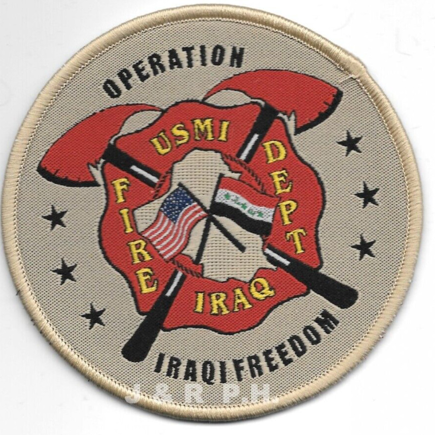 Iraq - O.I.F. - U.S.M.I. Fire Dept., "Iraqi Made" (3.5" round size) fire patch