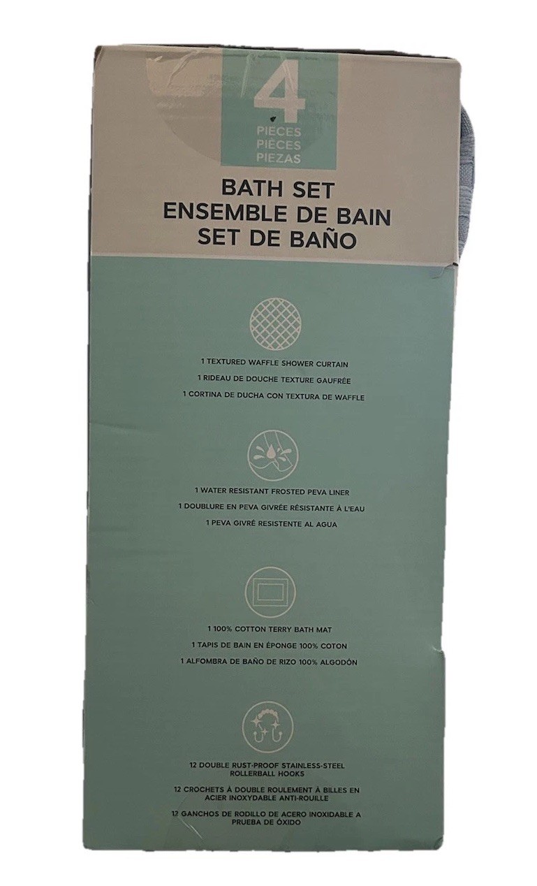 4 Pc Bath Set - Curtain, Liner, Hooks, And Bath Mat - Taupe