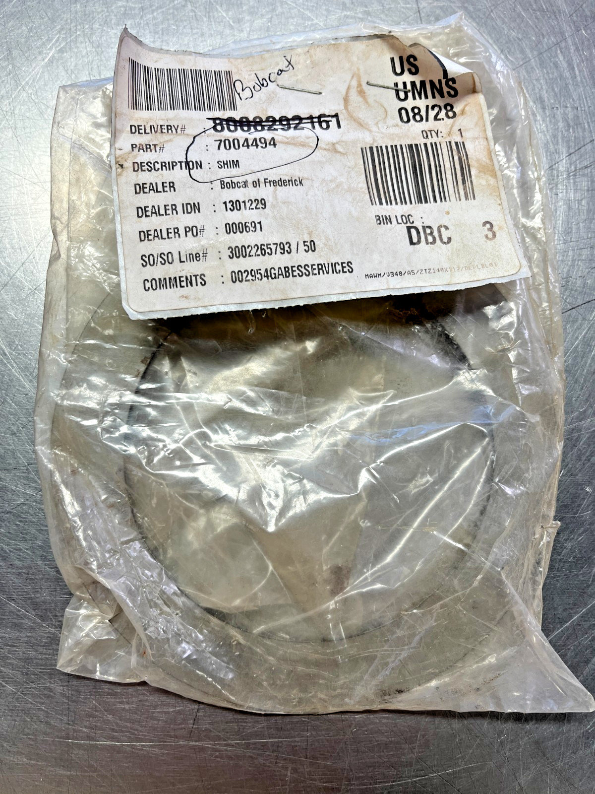 7004494  Genuine OEM  Bobcat  SHIM   Ingersoll Rand  7 004 494