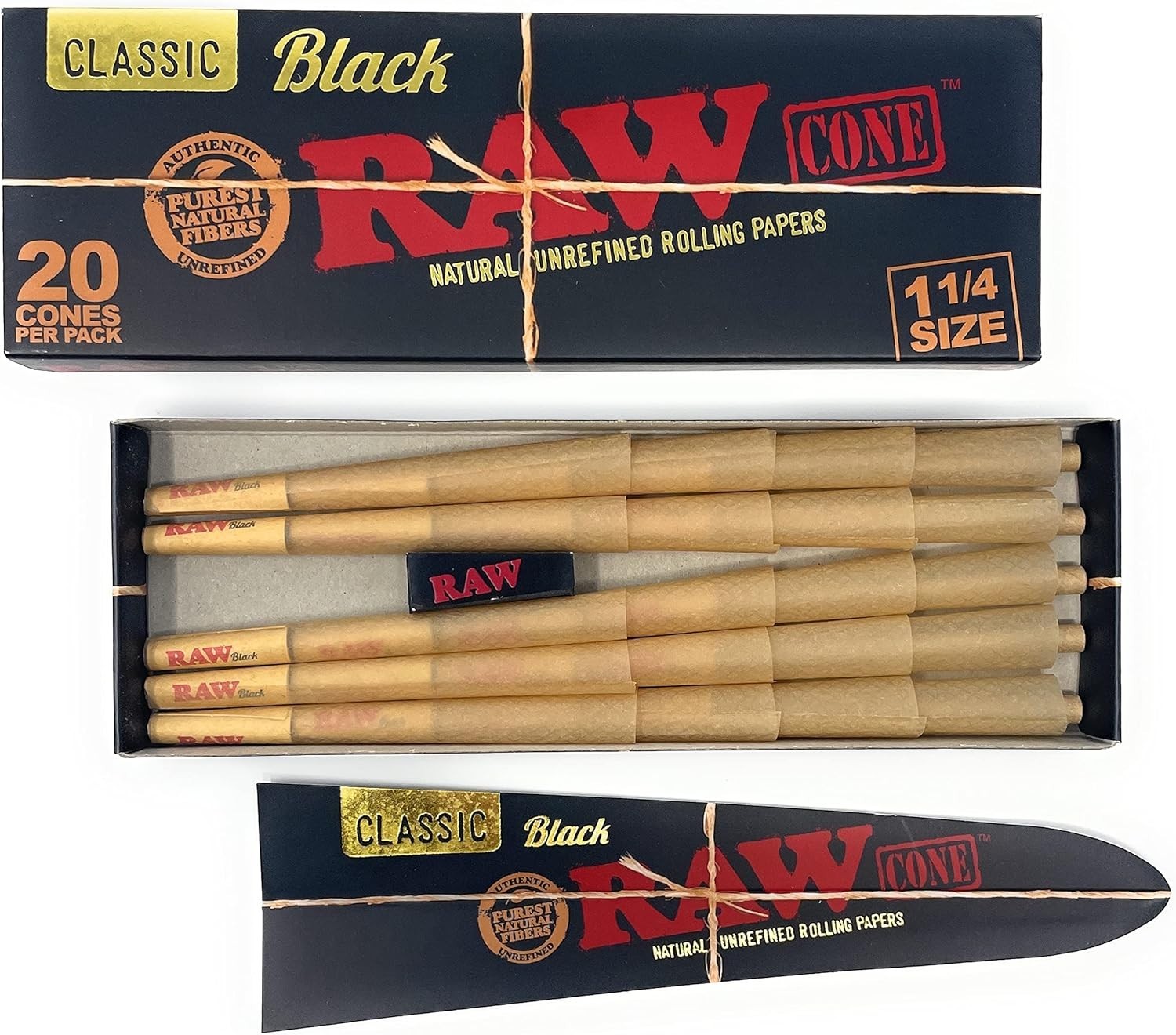 RAW Magnetic Ashtray + BIC Lighter + RAW Black 1 1/4 Cones 20Ct + Cone Loader