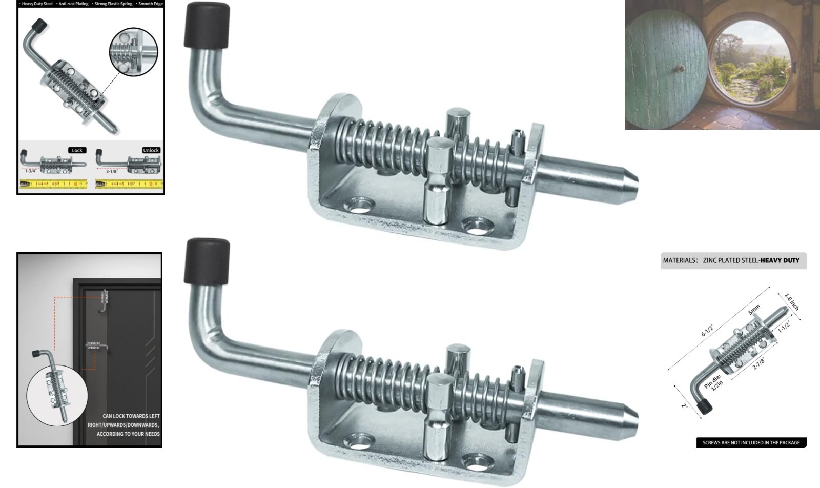 Multi-Purpose Heavy Duty Zinc Plated Gate Latch - 6in Spring Loaded Bolt (2pcs)