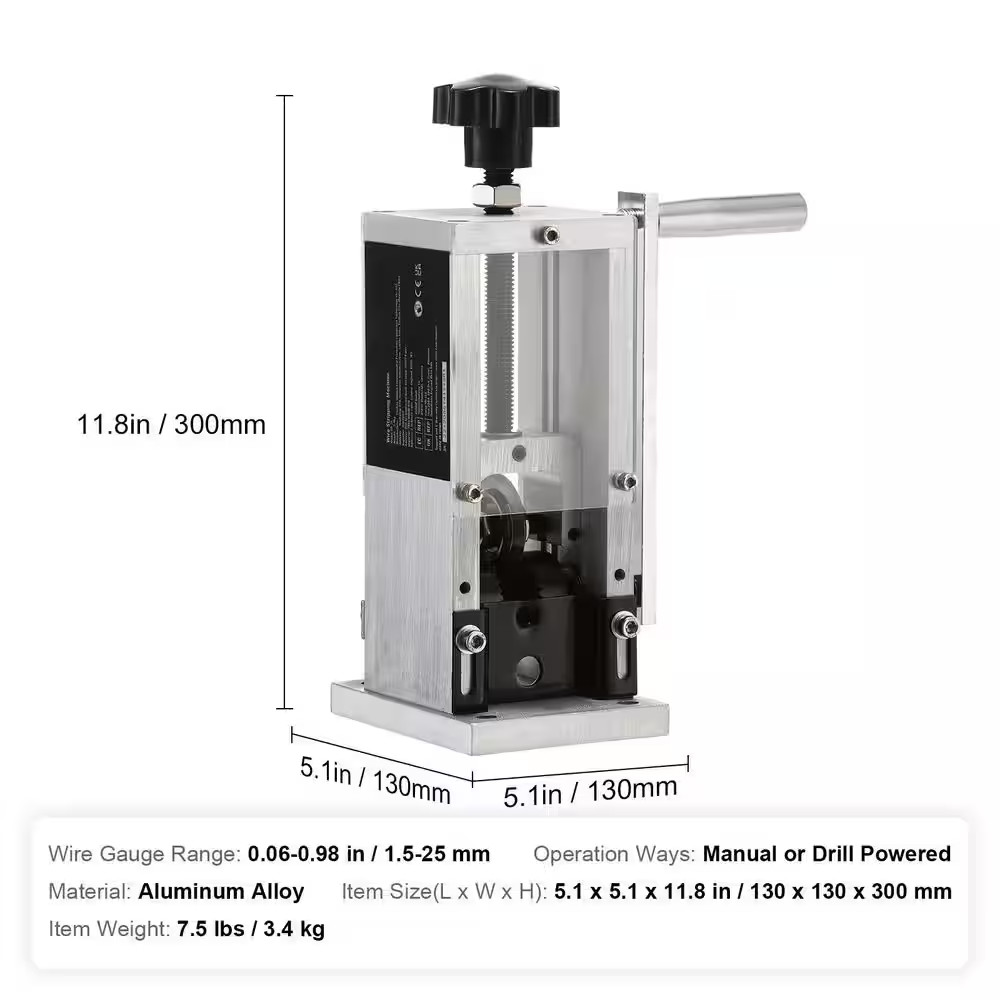 Wire Stripping Machine, Wire Stripper with Hand Crank or Drill Powered, 0.06 In.