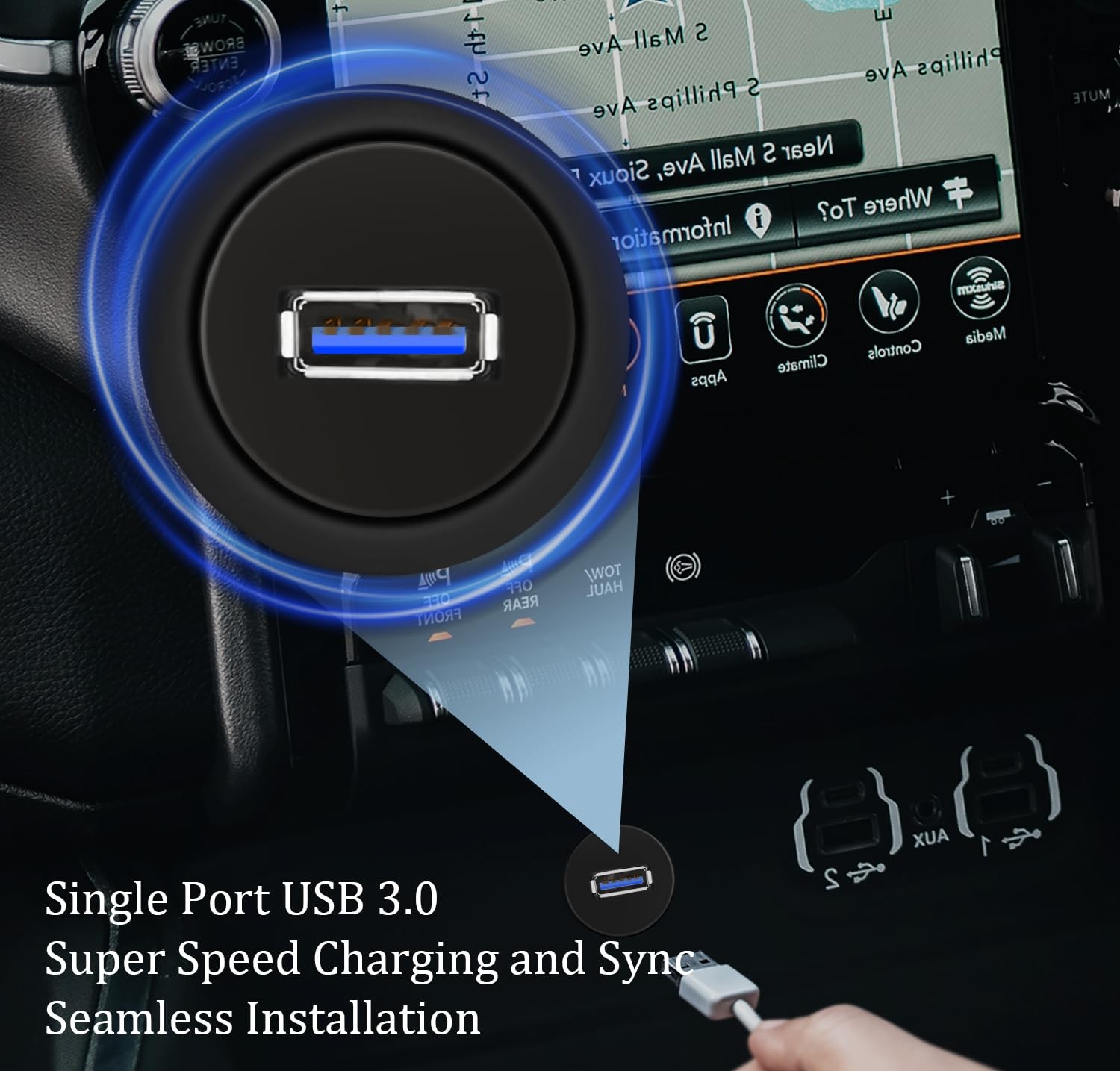 Single Port USB 3.0 Car Flush Mount Cable, USB Dash Mount Adapter Male to Fem...