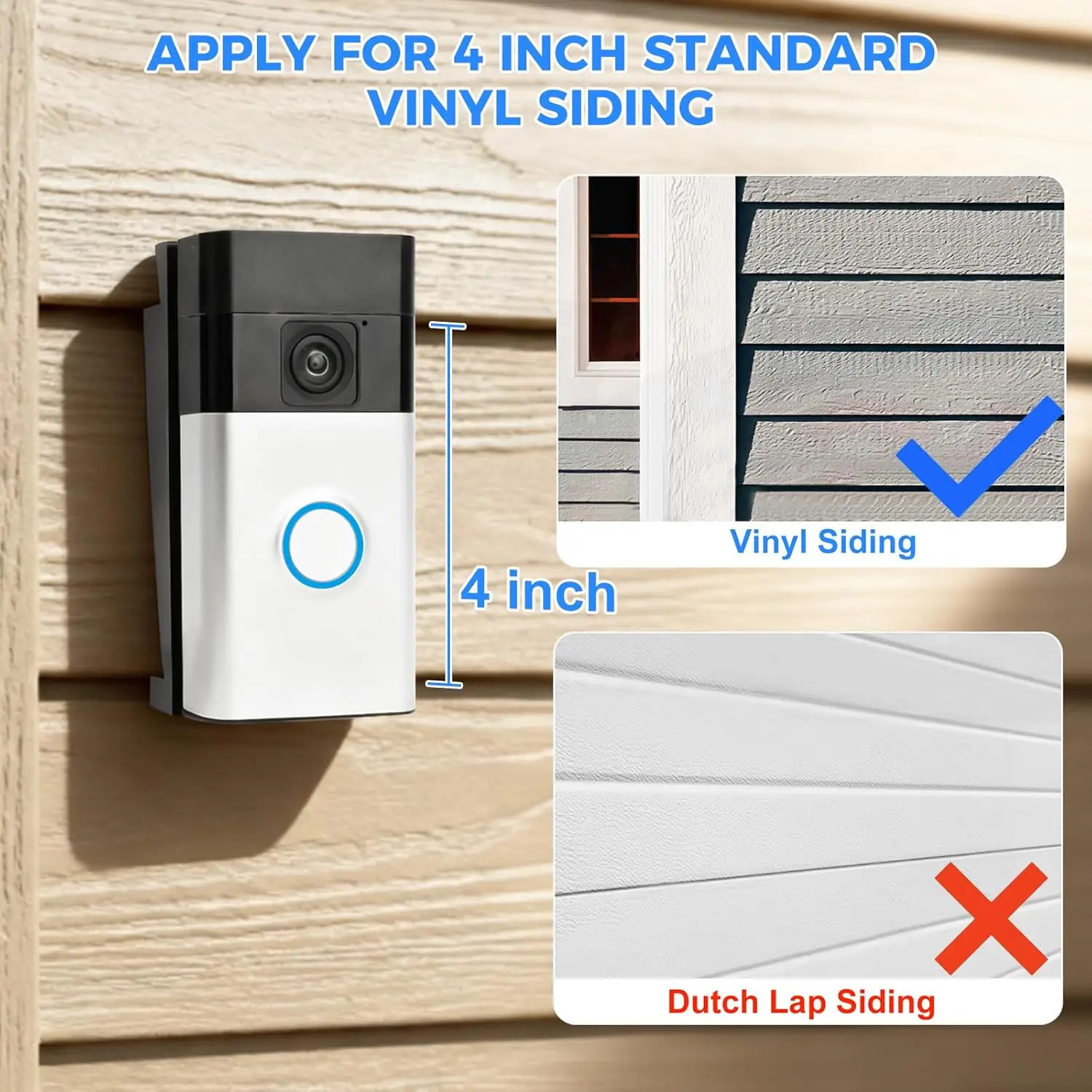 Ring Doorbell Vinyl Siding Mount | 4" Angle Adjustment Bracket, Easy Install