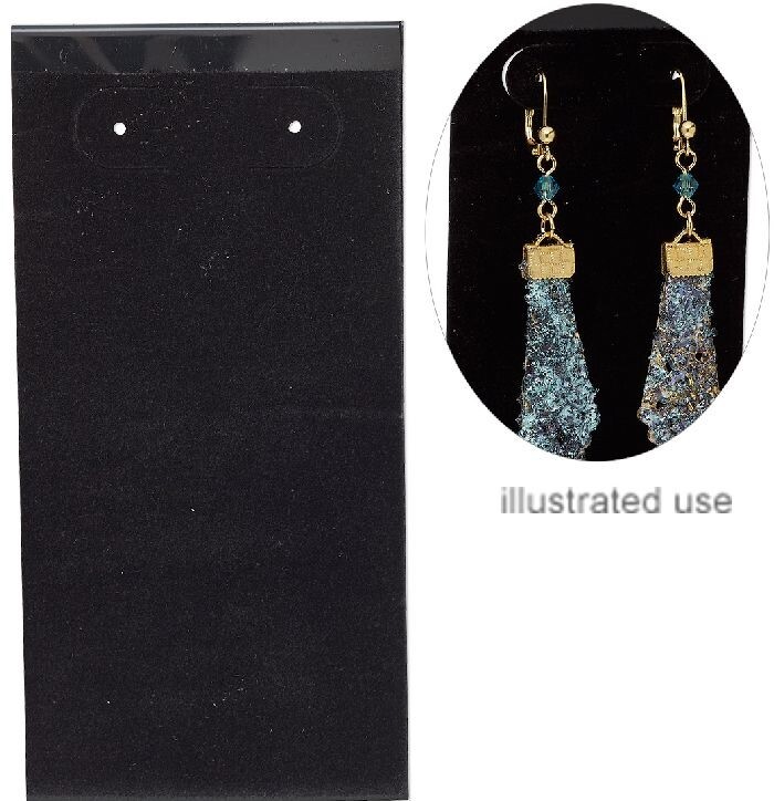 Earring Card, 25 Black Flocked 4x2" Long Rectangle Hanging Display Cards