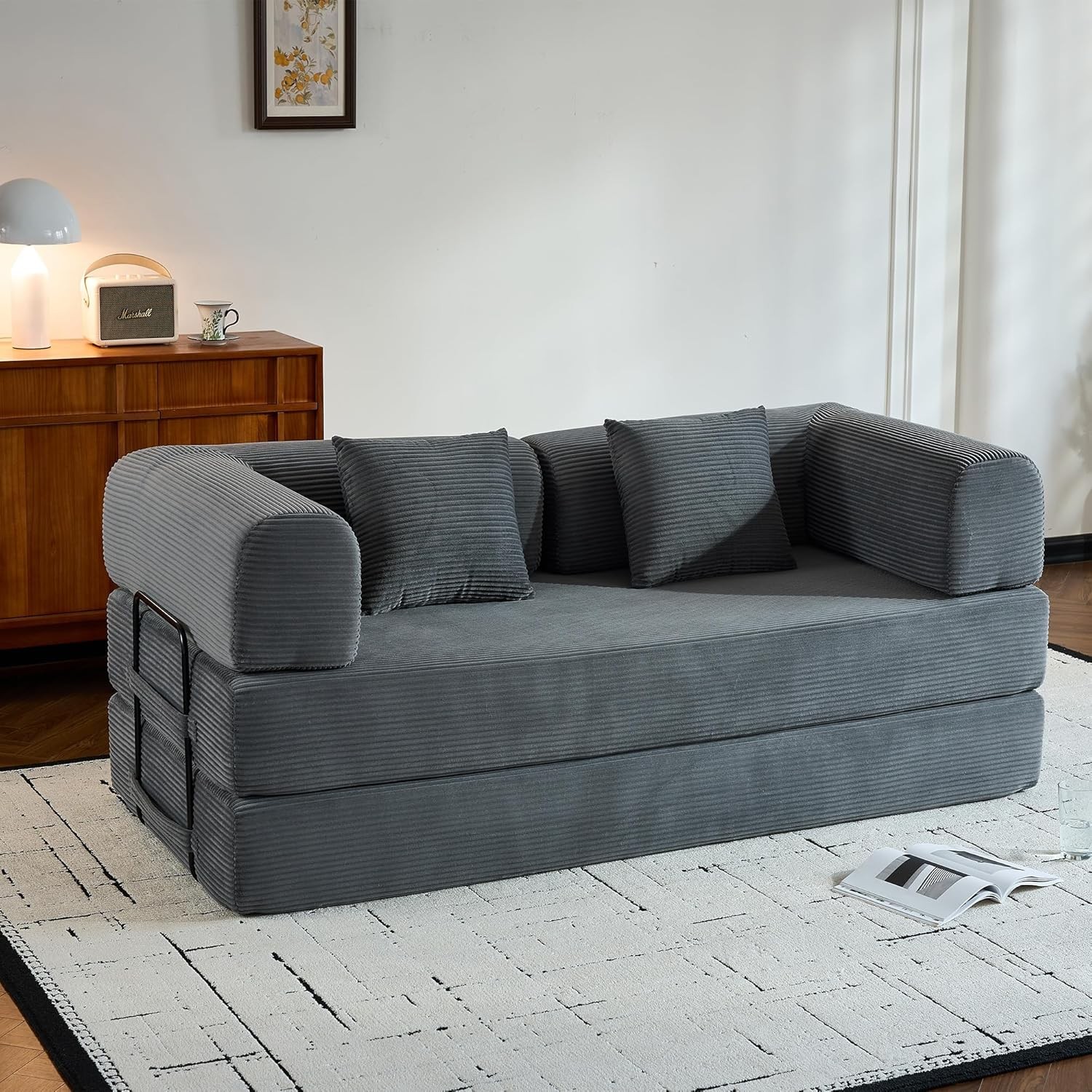 77.9" Convertible Floor Bed Folding Couch with Back Support Fixed-Shape Frame