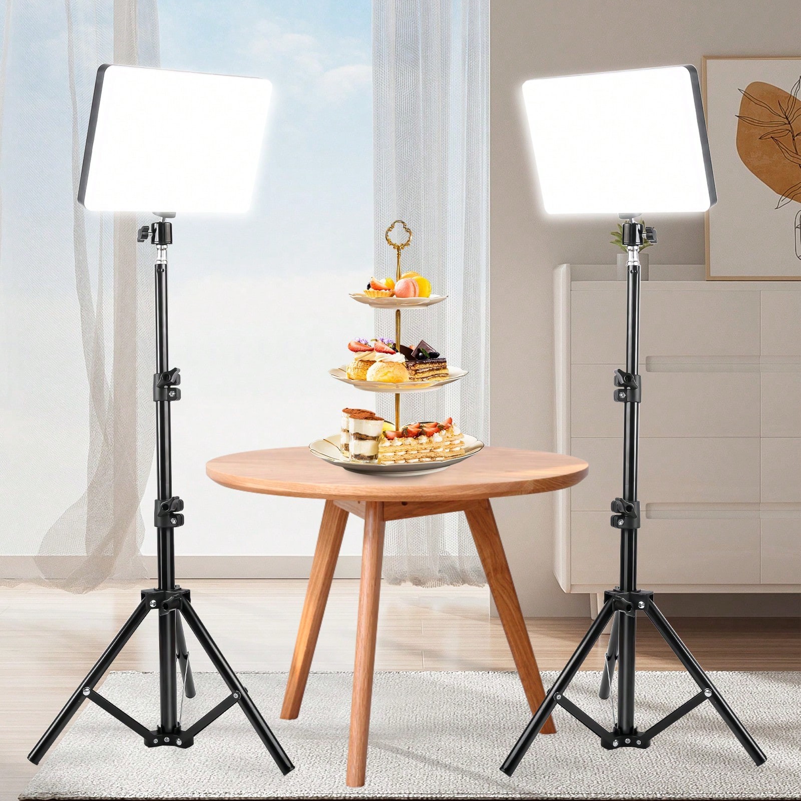 2PCS 10 Inch Square LED Video Lights With Adjustable 110cm Tripod,USB Power-FGQA