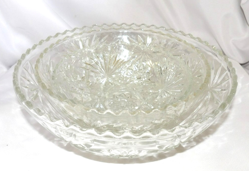 Anchor Hocking STAR OF DAVID Pattern Lot of 3 Serving BOWLS Size 10.5" 8.75" 7.5