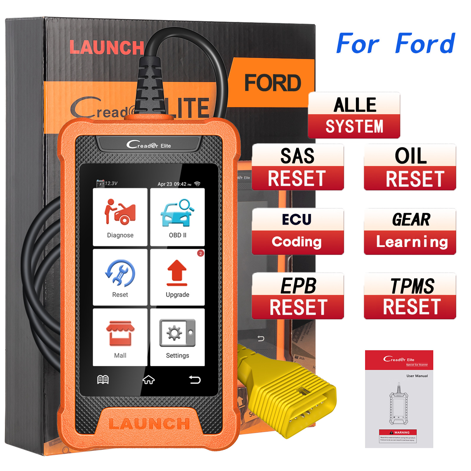 LAUNCH Creader Elite For Ford OBD2 Scanner Car Diagnostic Tool ECU Coding IMMO