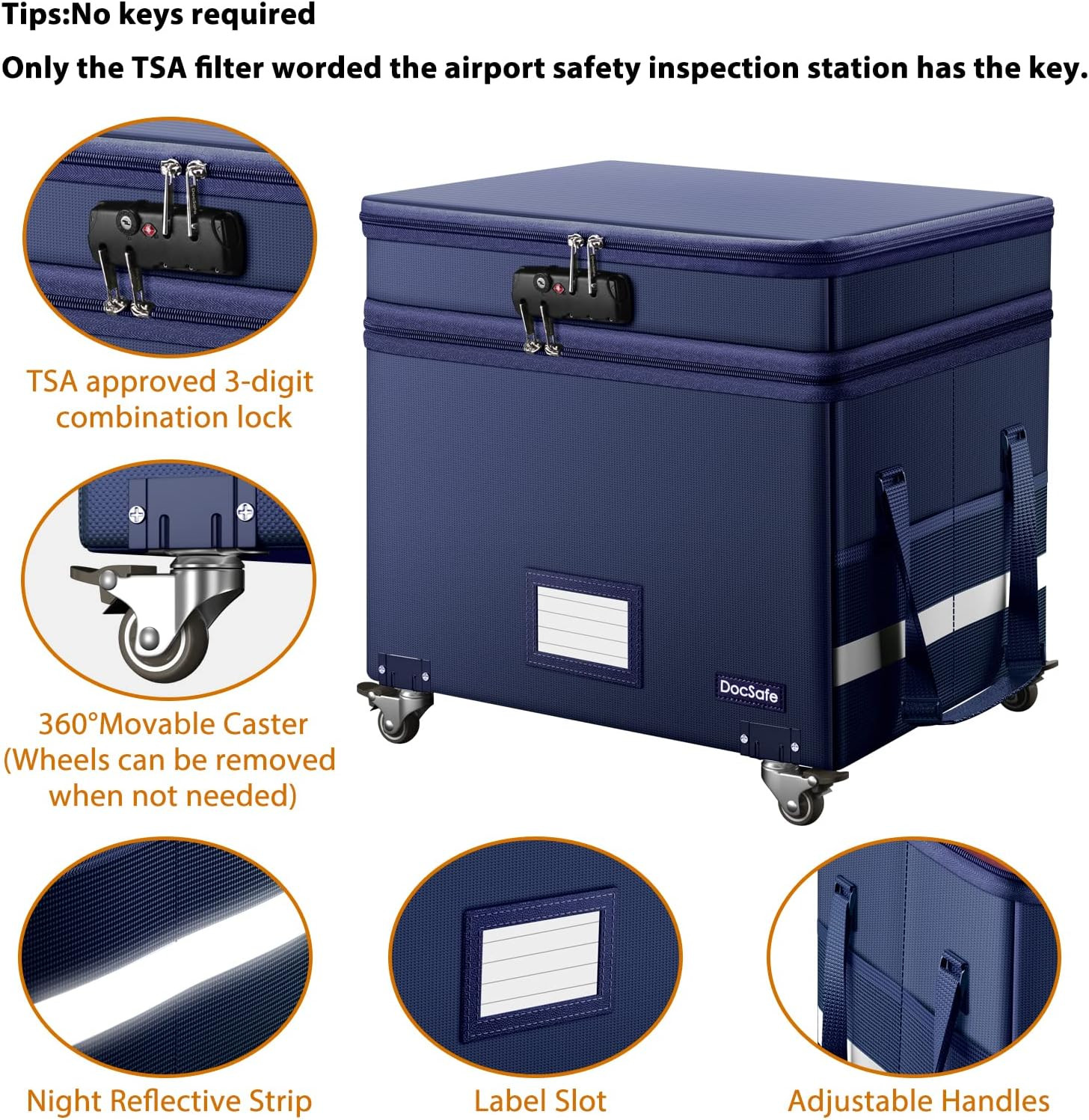 File Box with Lock, 2-Layer Fireproof Document Box with Wheels,Collapsible File