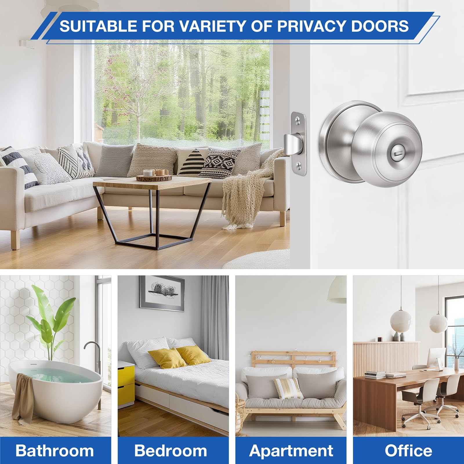Plustool 10 Pack Brushed Nickel Door Knobs,Privacy Knob