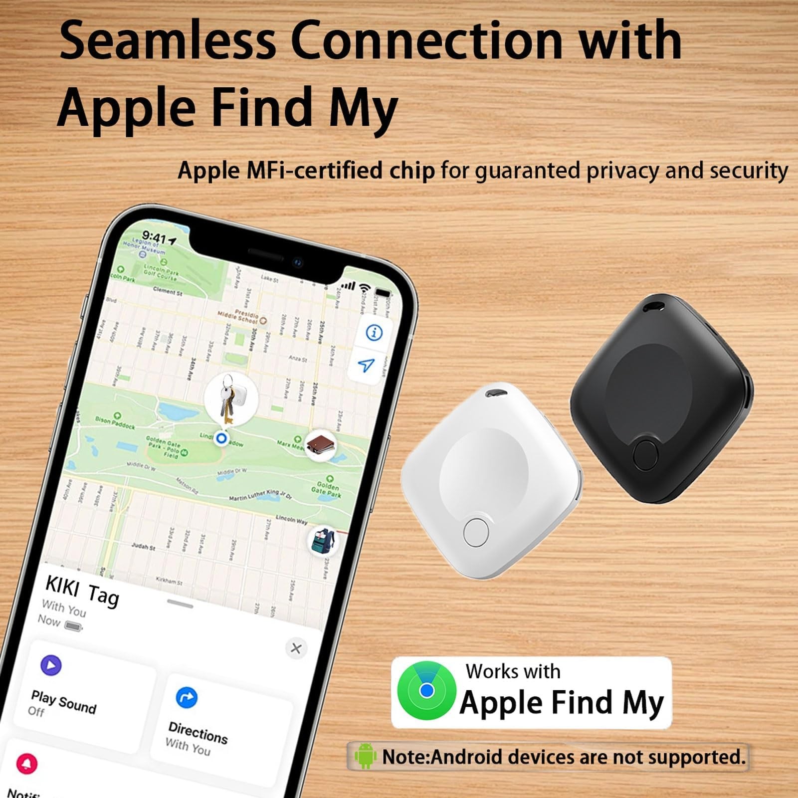 Bluetooth Tracker Tags 2 Pack [MFi Certified] for Apple Find My (iOS Only)