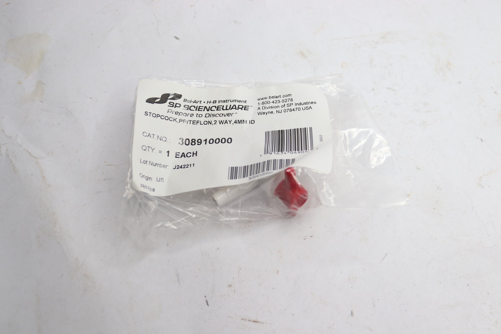 Bel-Art Products 2-Way Stopcock 4mm 30891-0000