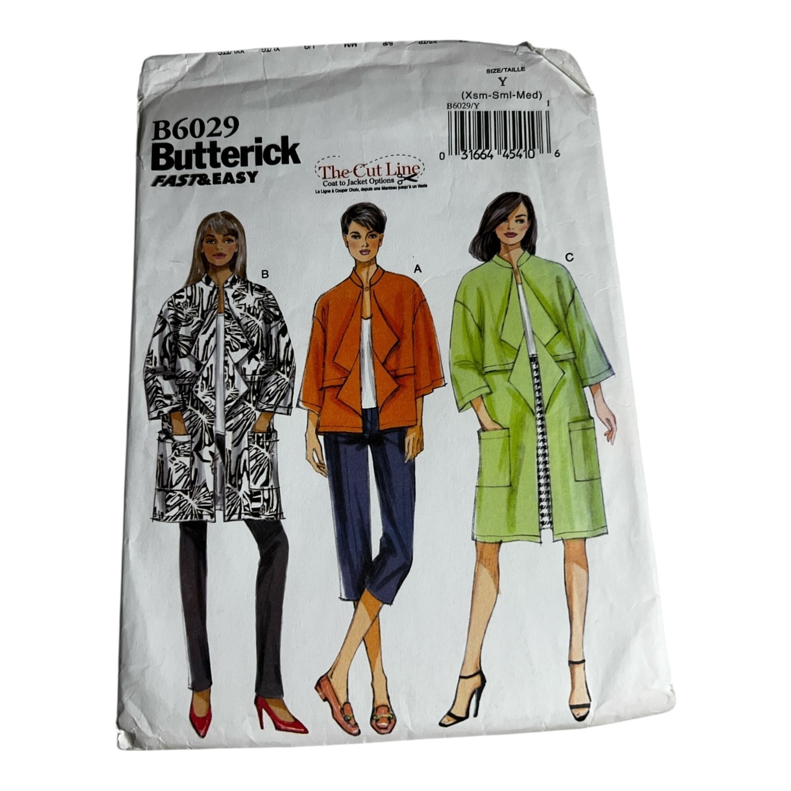 Butterick B6029 Uncut Sewing Pattern Fast Easy Jacket Coat XS S M