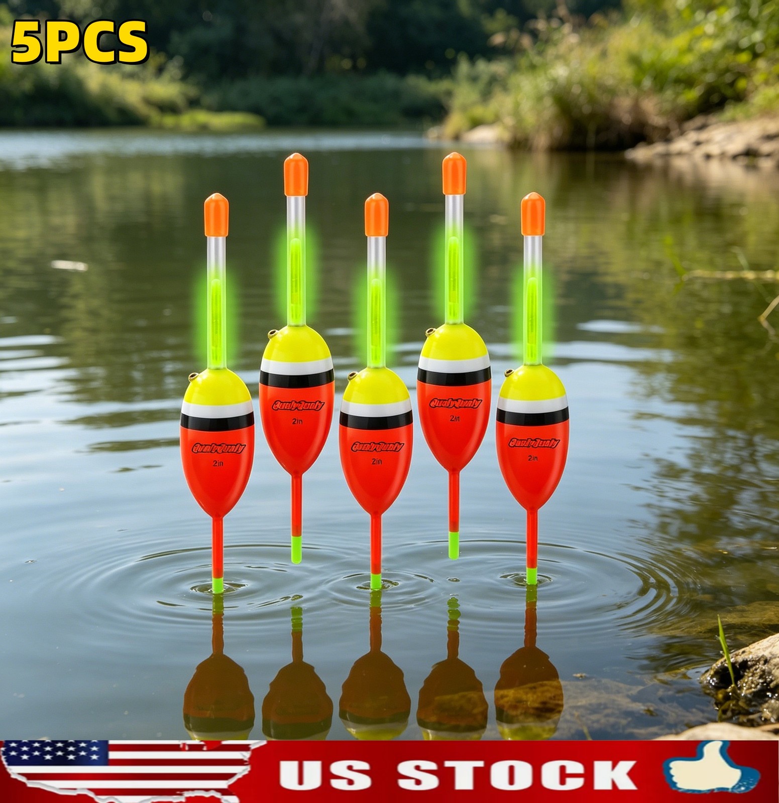 Light Up Fishing Slip Bobbers 5Pcs Wood EVA 10 Glow Sticks Night Floats for Bass