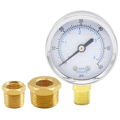 Pressure Gauge 0-60PSI 1/4" NPT Male 0-60PSI-1/4"NPT Pressure Gauge + Bushing