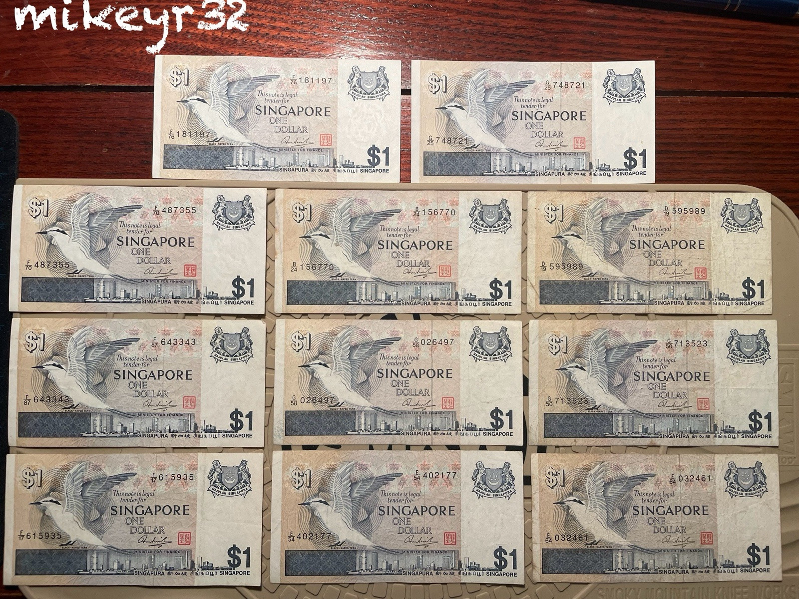 Singapore banknotes paper $1 X 11 (bird Series)